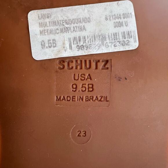 SCHUTZ Lansy Buckle Ankle Strap Wooden-sole Platform Sandals in Gold Size 9.5 - Picture 13 of 13